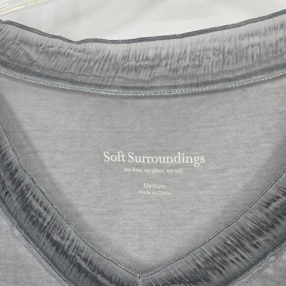 SOFT SURROUNDINGS Womens Grey Tunic Top Size M Contrast Hem 3/4 Sleeve V-Neck - Picture 3 of 7